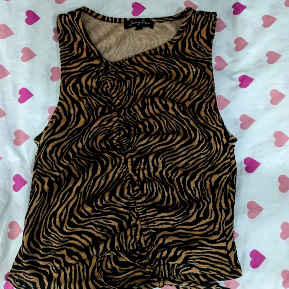 zebra print tank top with sinch on the side